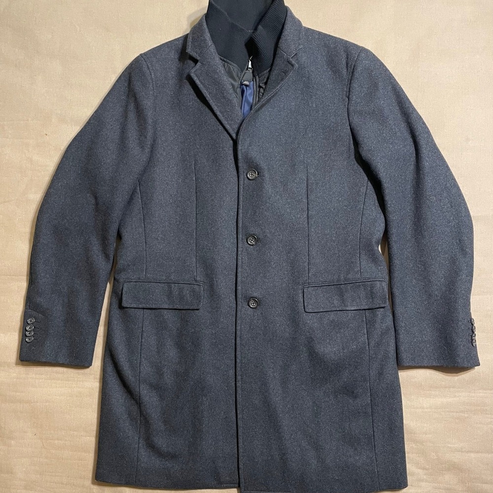 Banana Republic Wool Car Coat Topcoat Dark Grey XL Removable Mock Neck